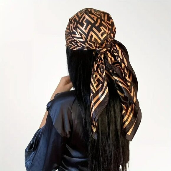 NWT - Geometric Print Scarf Black & Gold (SKU 0244) - Picture 6 of 7